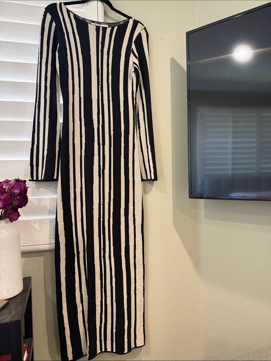 Na-Kd Dresses & Skirts - Black & Cream Vertical Stripe Long Sleeve Maxi